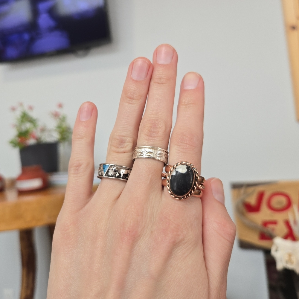 White Buffalo Turquoise Copper Ring